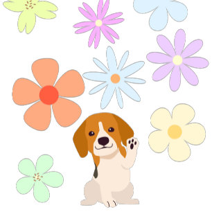 Cute Puppy and Flowers Throw Pillow