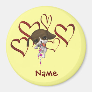 Cute Puppy And Hearts Monogram Name Personalized Magnet