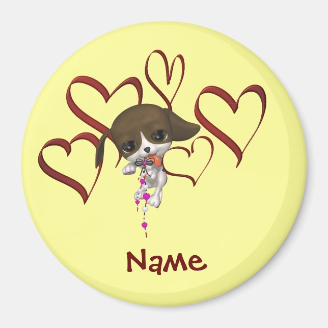 Cute Puppy And Hearts Name Magnet (Front)