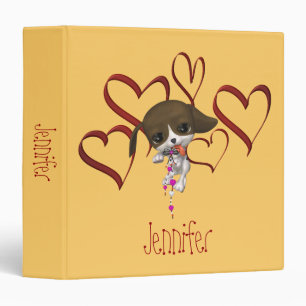 Cute Puppy And Hearts Personalized Name Binder