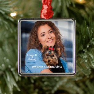 Cute Puppy And I Love Grandma Family Personalize Metal Ornament