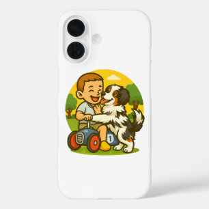 Cute Puppy and Kid Playtime iPhone 16 Case