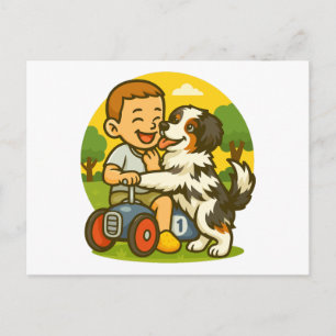 Cute Puppy and Kid Playtime Postcard