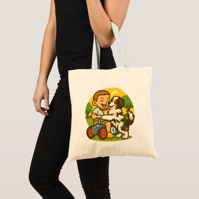 Cute Puppy and Kid Playtime Tote Bag (Front (Product))