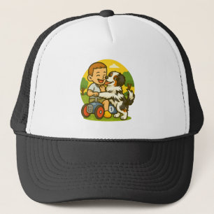 Cute Puppy and Kid Playtime Trucker Hat