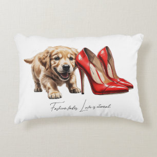 Cute Puppy and Red Heels Pencil Sketch Art Print Accent Pillow