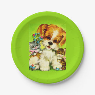 cute puppy and smiling kittens paper plate