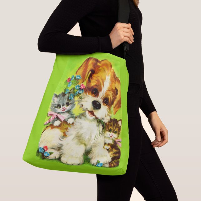 cute puppy and smiling kittens print crossbody bag (Close Up)