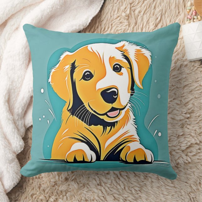 Cute Puppy Art Design Throw Pillow (Blanket)