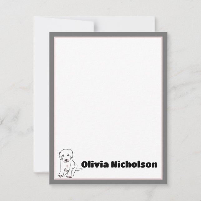 Cute Puppy Art Personalized Stationery Note Cards (Front)