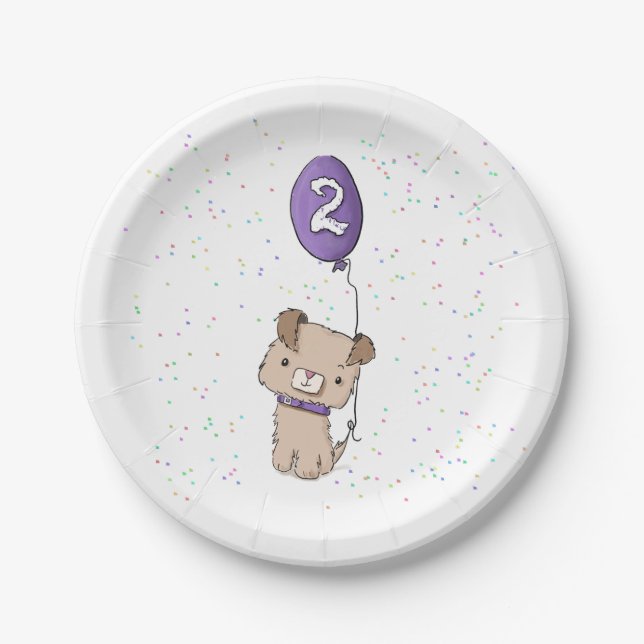 Cute Puppy, assiettes de papier de 2e anniversaire (Devant)