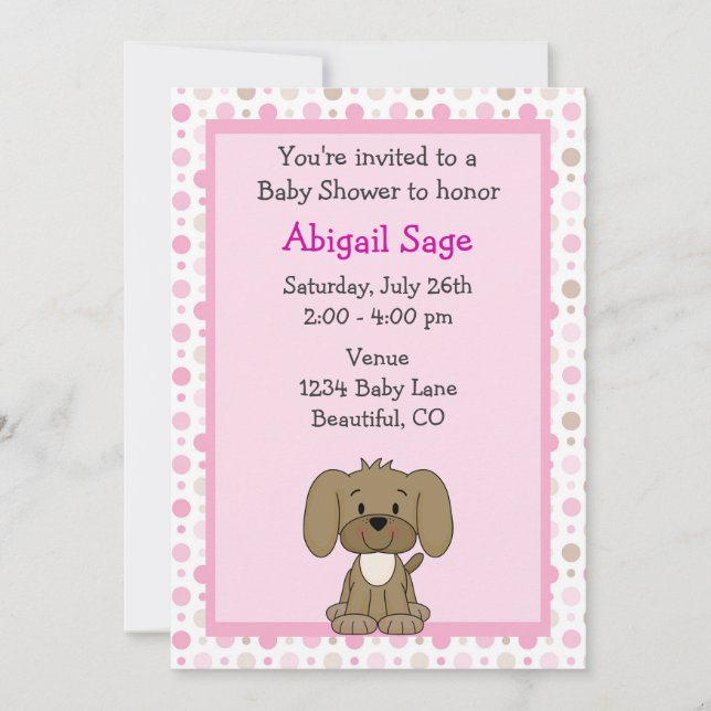 Cute Puppy Baby Girl Shower Invitation (Front)