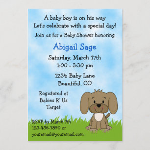 Cute Puppy Baby Shower Invitation for Boys