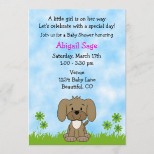 Cute Puppy Baby Shower Invitation for Girls