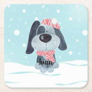 Cute puppy, baby square paper coaster