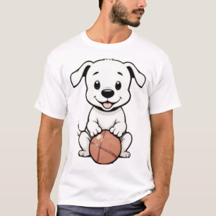 Cute Puppy Basketball Cartoon T-Shirt