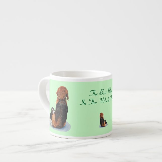 cute puppy beagle cuddling mom dog with slogan espresso cup (Front Left)