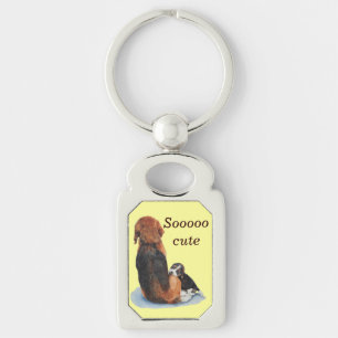 Cute puppy beagle cuddling mum dog keychain
