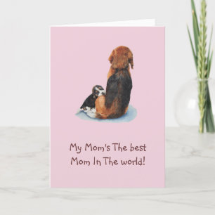 Cute puppy beagle cuddling with verse for mom   card