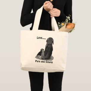Cute puppy beagle with mom dog black and white art large tote bag