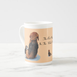 Cute puppy beagle with mom dog realist art bone china mug