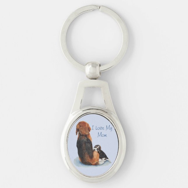 cute puppy beagle with mom dog realist art keychain (Front)