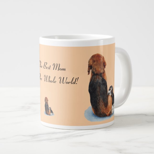 Cute puppy beagle with mom dog realist art large coffee mug (Front Right)