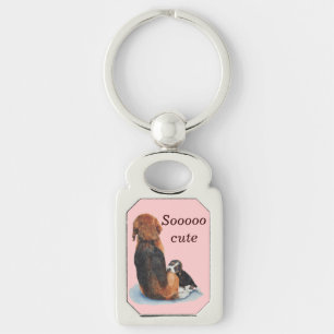 Cute puppy beagle with mum dog keychain