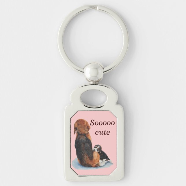 Cute puppy beagle with mum dog keychain (Front)