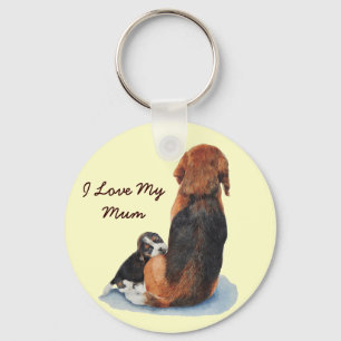 Cute puppy beagle with mum dog keychain