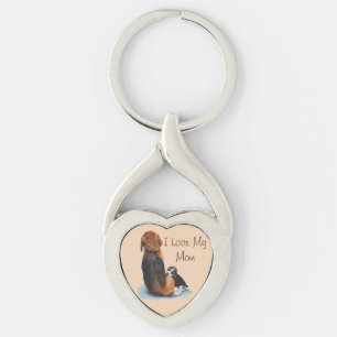 cute puppy beagle with mum dog realist art keychain