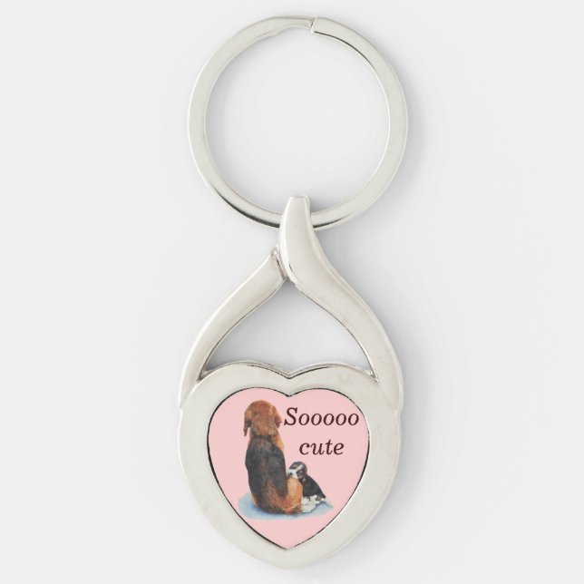 cute puppy beagle with mum dog realist art keychain (Front)