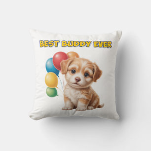 Cute Puppy “Best Buddy Ever” Design Throw Pillow