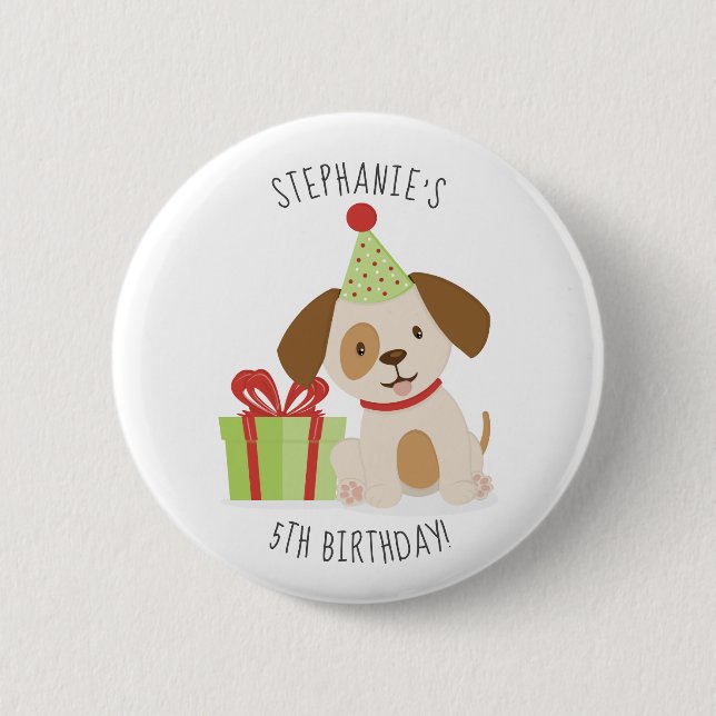 Cute Puppy Birthday 2 Inch Round Button (Front)