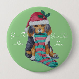 cute puppy black and brown with christmas stocking 4 inch round button