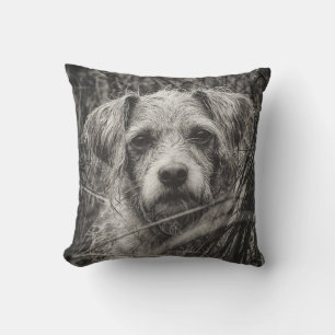 Cute Puppy Black and Whie Portrait Photograph Throw Pillow