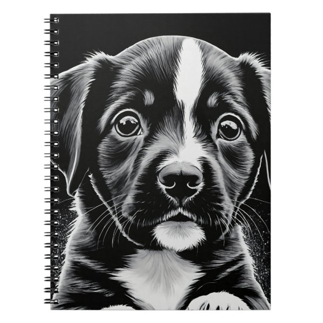 Cute Puppy - Black and White Design - Notebook (Front)