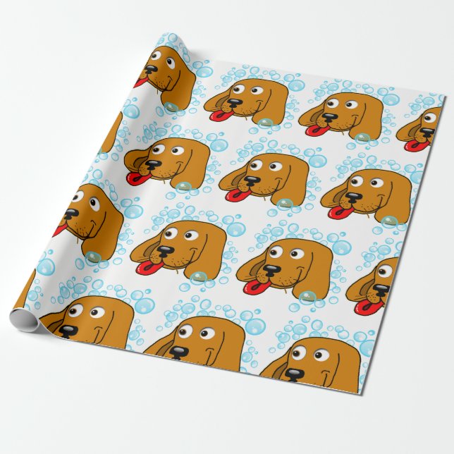 Cute Puppy Bubbles Collage Birthday Wrapping Paper (Unrolled)