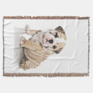 Cute Puppy Bulldog Sad Throw Blanket
