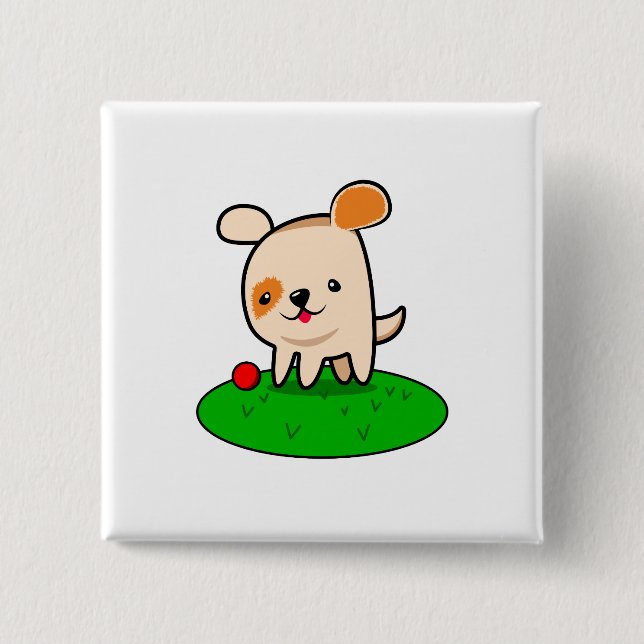 Cute puppy cartoon 2 inch square button (Front)