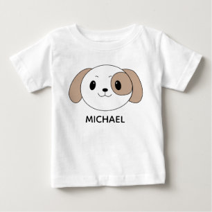 Cute Puppy Cartoon Face Personalised Baby T-Shirt