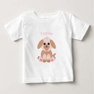 Cute Puppy Cartoon Personalized Neutral Pastel Baby T-Shirt