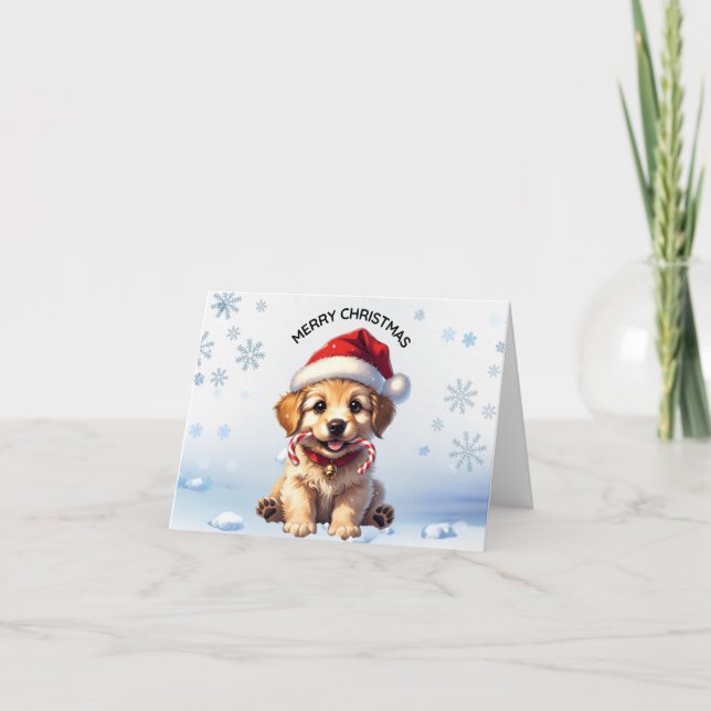Cute Puppy Christmas Golden Retriever Holiday Thank You Card (Front)
