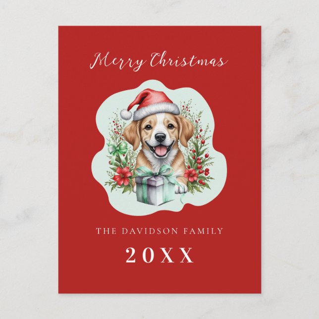 Cute Puppy Christmas  Holiday Postcard (Front)