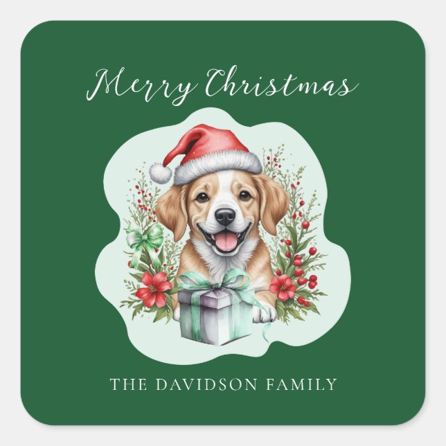 Cute Puppy Christmas  Square Sticker (Front)