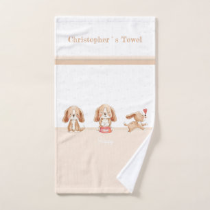Cute puppy custom text nursery  hand towel