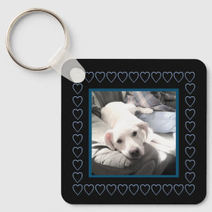 Cute Puppy Dog and Hearts Blue Valentine's Day Keychain