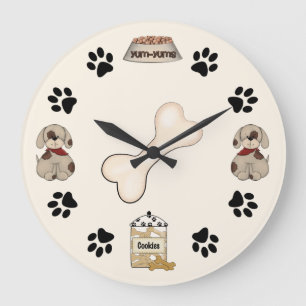 Cute Puppy Dog and Paw Prints Wall Clock