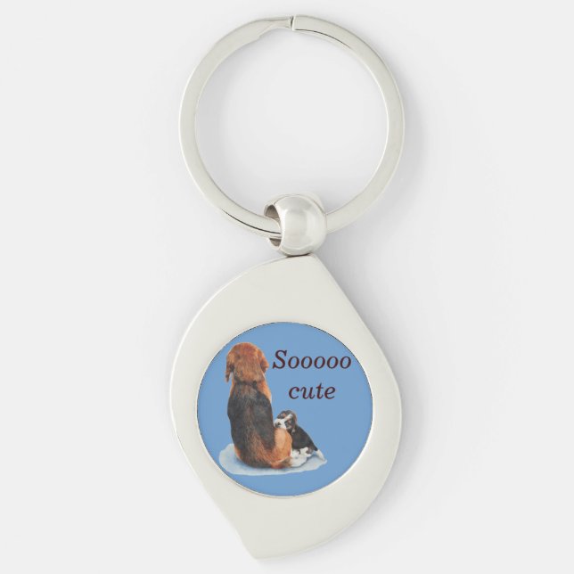 Cute puppy dog beagle cuddling his mum keychain (Front)