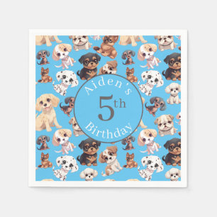 Cute Puppy Dog Birthday Blue Napkin